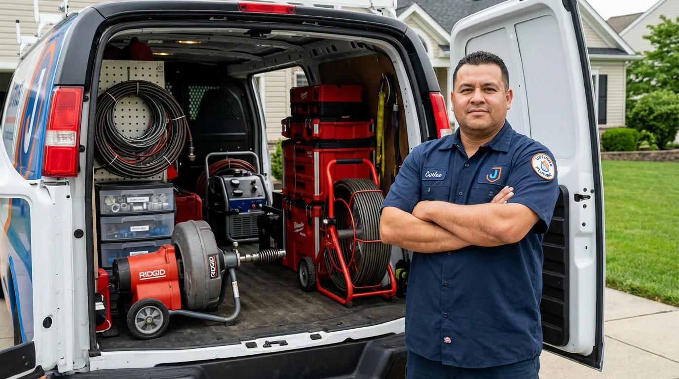 Professional drain cleaning equipment and Johns Plumbing LLC plumber in Tallulah