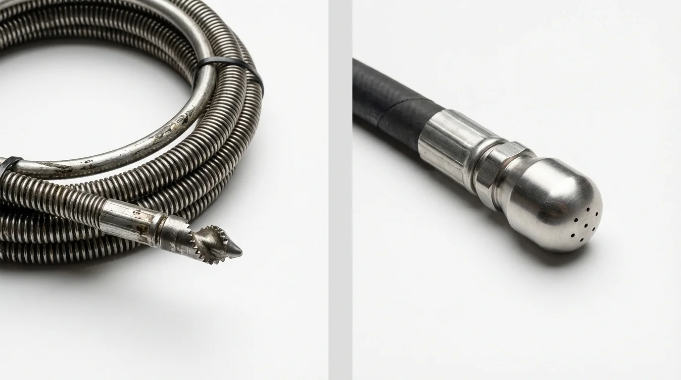 Drain snake cable and hydro jetting nozzle used for drain cleaning in Tallulah, LA